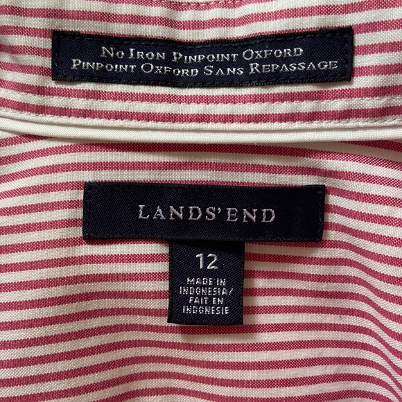 lands end no iron pin stripe / pinpoint oxford button up shirt - Picture 5 of 8